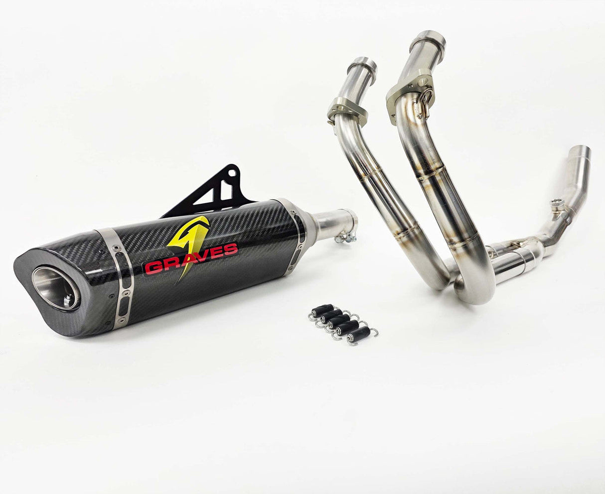 Graves motorsports Kawasaki Ninja 400 + Ninja 500 Full LINK Stainless / Carbon Exhaust System EXK-24EX5-FSC