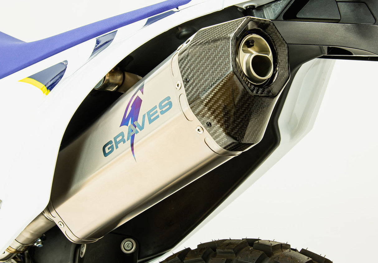 Graves Titanium Slip-On Exhaust - Carbon End Cap Ktm 690 Enduro R   2014-2018 - Husqvarna 701 Enduro R /Super Moto 2016 - 2023 Exk-14690-Sot