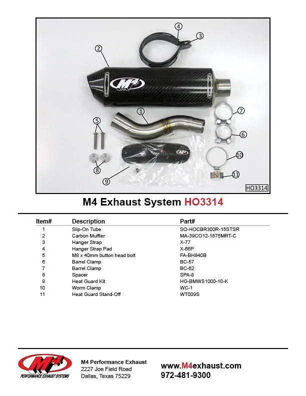 Escape M4 de fibra de carbono deslizante 2015-2022 CBR300R / CB300F HO3314