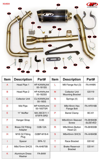 M4 Exhaust Full System X-96 Carbon Fiber Ninja 400 2018-2023  KA4024