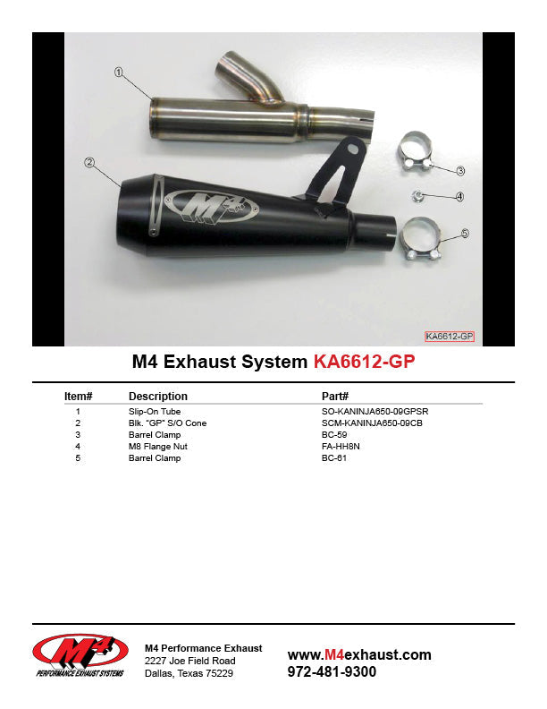 M4 Exhaust GP Black Slip On 2009-2011 Ninja 650 KA6612-GP