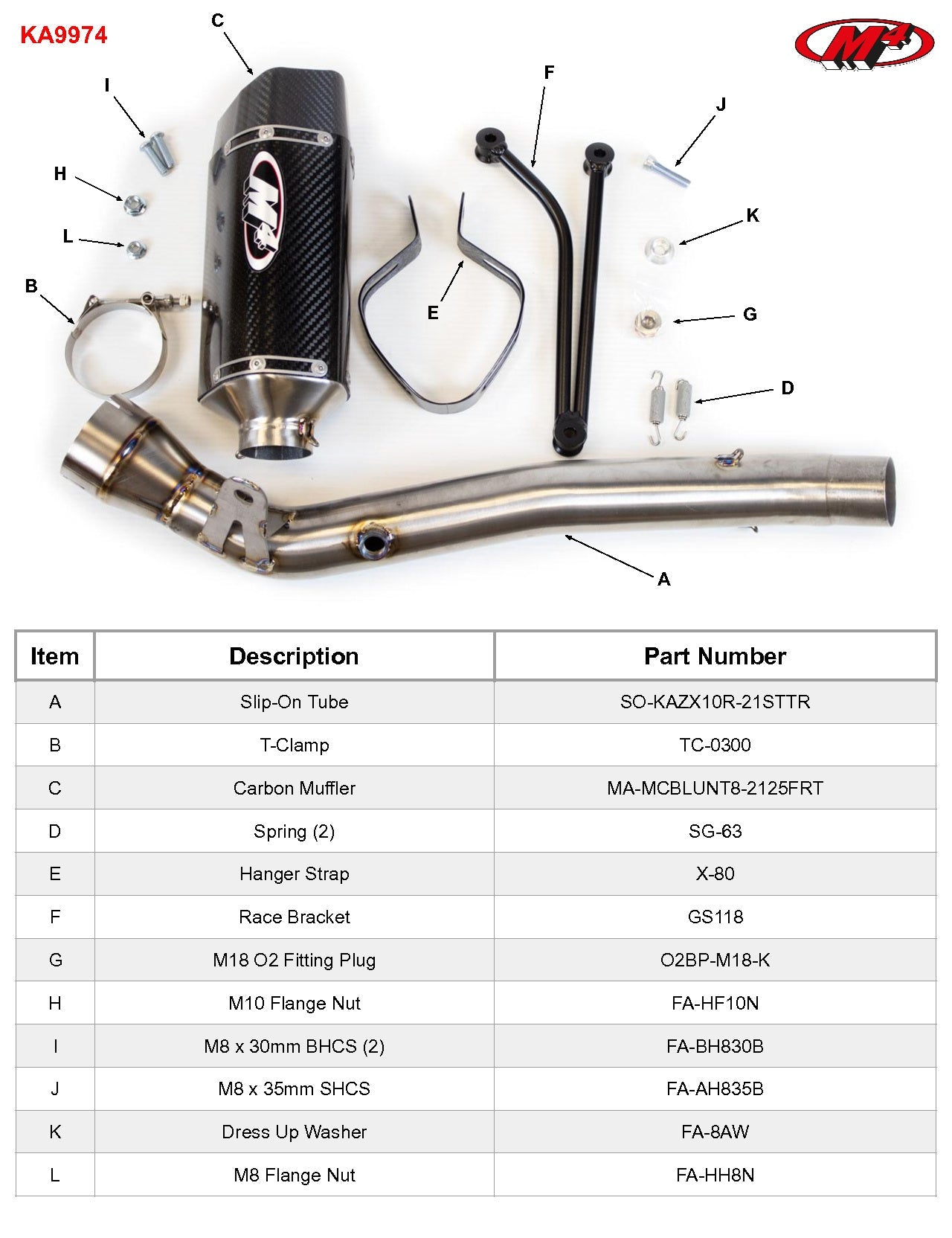 M4 Exhaust Titanium Half System with Tech 1 Carbon Fiber ZX10R 2021-2024  KA9974