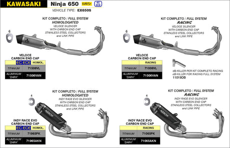 Arrow  Db-Killer For Veloce Silencer Ø26mm Kawasaki Ninja 650 (24-)  11019db