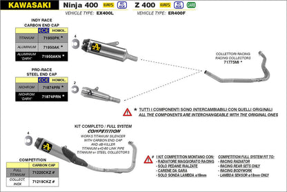 Arrow Kawasaki Ninja 400 '18/23 Sistema completo de competición de titanio con silenciador Indy Race 71220ckz