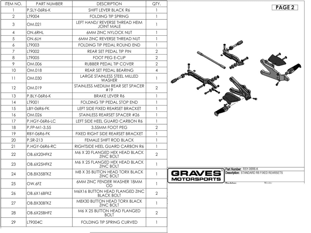 Estribos traseros fijos Graves motorsports R6 2006-2022 RSY-06R6-K 