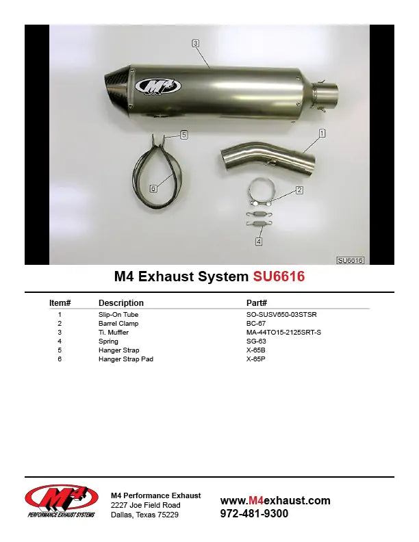 M4 Exhaust Titanium Slip On 2004-2010 SV 650 SU6616