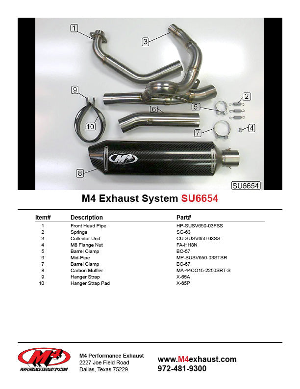 Sistema completo de escape M4, bote de fibra de carbono 2003 SV 650 SU6654