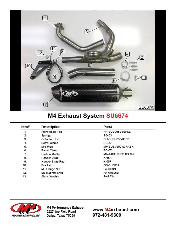 M4 Exhaust RACE Full System Carbon Fiber Canister 2003 SV 650 SU6674