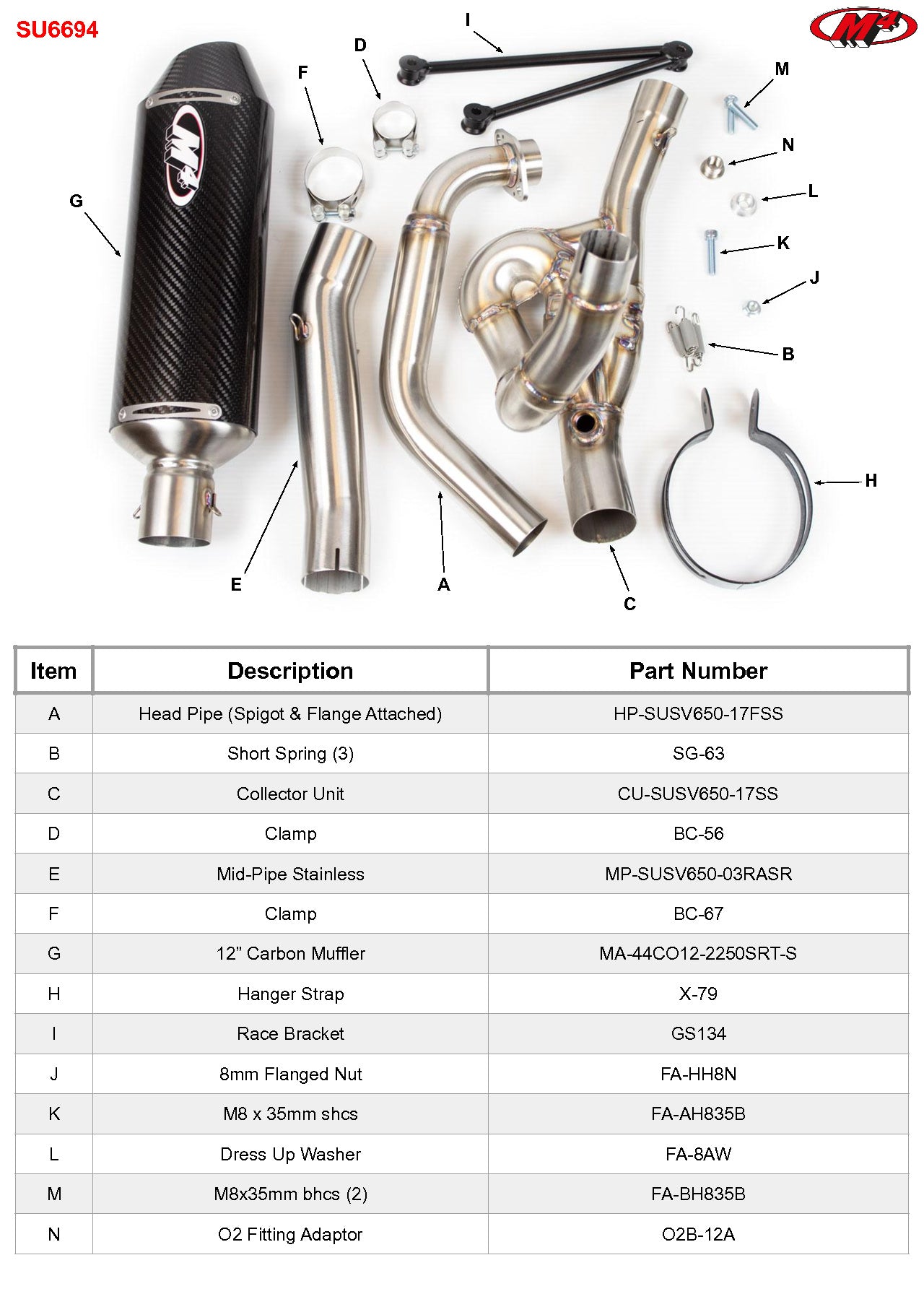 M4 Exhaust RACE Full System Carbon Fiber Canister 2017-2023 SV 650 SU6694