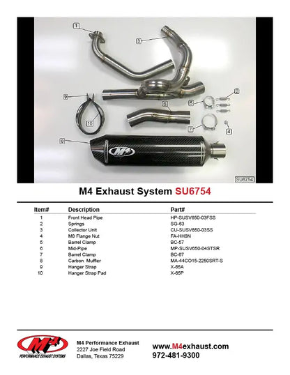 M4 Exhaust Full System Carbon Fiber Canister 2004-2010 SV 650 SU6754