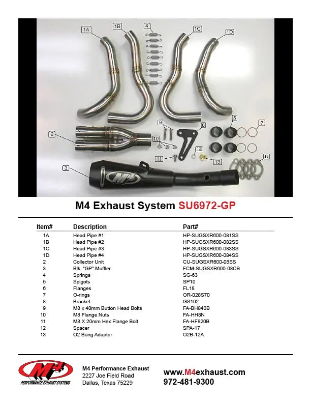 M4 Full Exhaust  System with Black GP Canister  2008-2010 GSXR 600/750 SU6972-GP