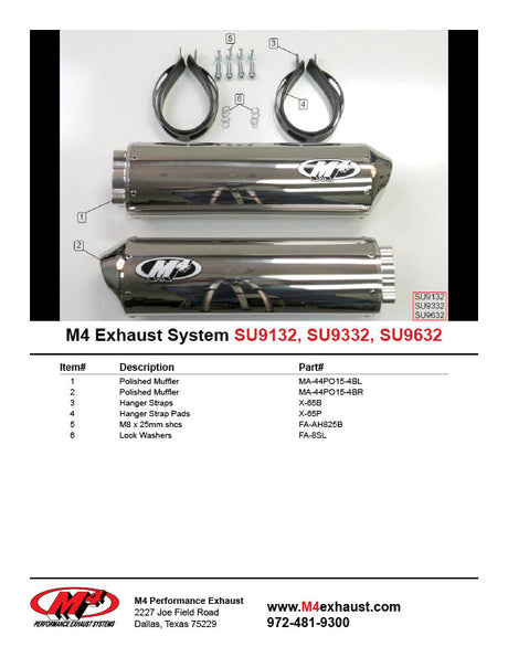 M4 Exhaust Polished Bolt-Ons SV 1000  2003-2008  SU9632