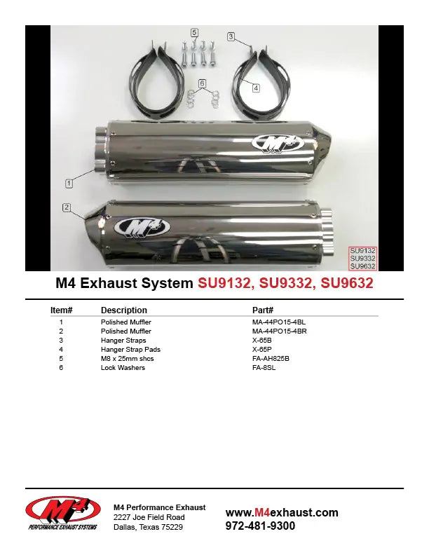 M4 Exhaust Polished Bolt-Ons 1999-2003 TL-R SU9332