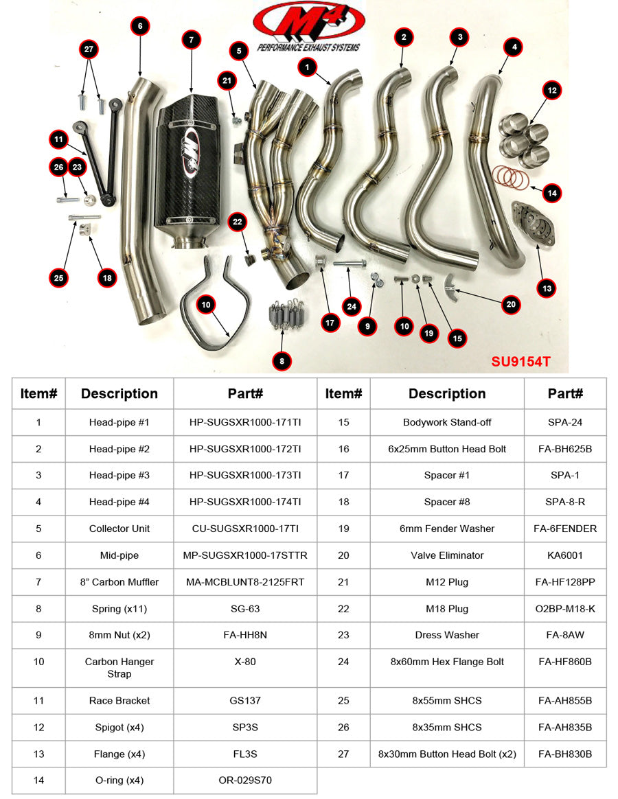 M4 Exhaust Full Titanium System Tech 1 Carbon 2017-2024 GSXR1000 gsxr 1000 SU9154T