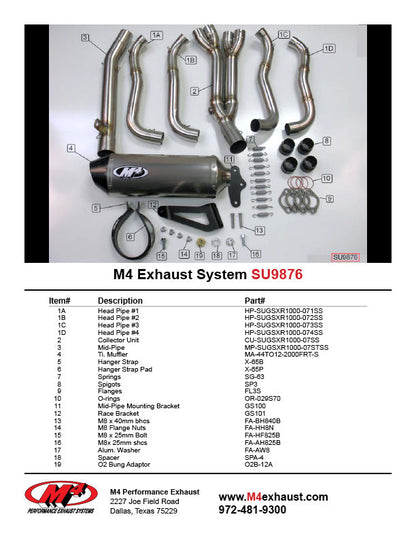 Sistema completo de escape M4, recipiente de titanio 2007-2008 GSXR1000 SU9876