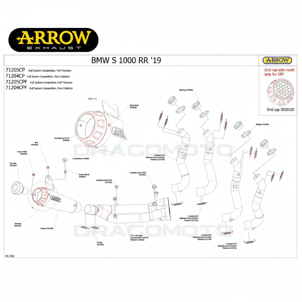 Arrow Competition SHORTY Low Exhaust System  Full Titanium S1000RR 20-25/M1000RR 23-24  71205CP