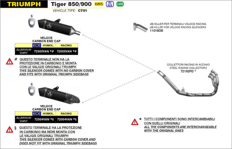 IN STOCK OPEN BOX 72505VAN Arrow Veloce Homologated Slip-on Exhaust for sidebags for Tiger 850 20-24 /900 20-23
