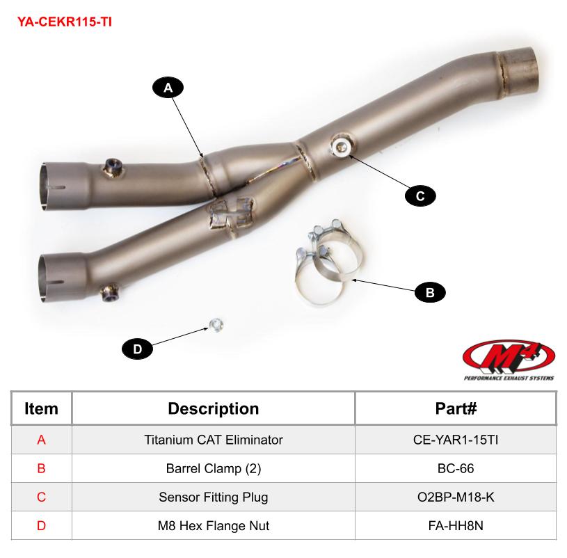 M4 Exhaust Catalytic Converter Elim. Kit - Titanium 2015-2024  R1 YA-CEKR115-Ti