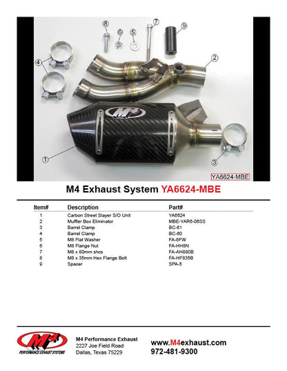 M4 Exhaust Carbon Fiber Street Slayer Slip On w/ Muller Box Elim. 2006-2020 R6 YA6624-MBE