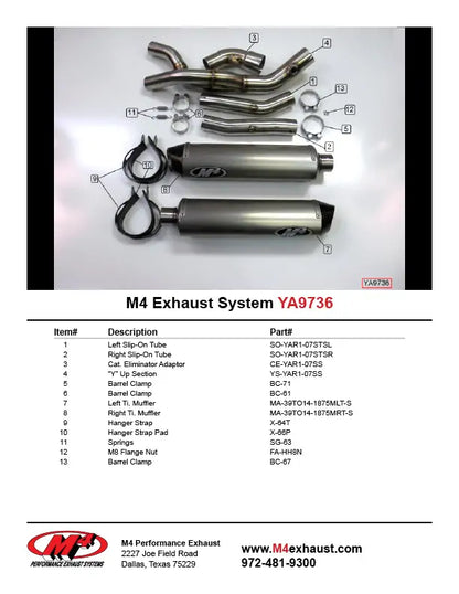 M4 Exhaust Titanium Slip On w/ Catalytic Converter Elim. 2007-2008 R1 YA9736