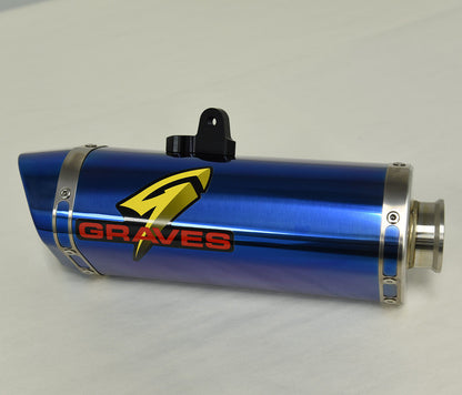 Graves motorsports escape de titanio eléctrico azul con respaldo de gato R6 2006-2024 EXY-15R6-CBTB 