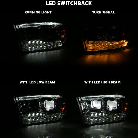 ANZO 2009-2018 Dodge Ram 1500 Led Projector Plank Style Switchback H.L Halo Chrome Amber (OE Style) 111465