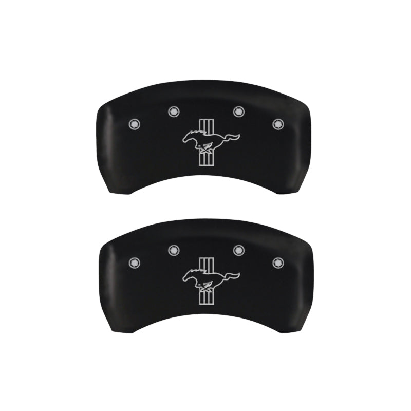 MGP 4 Caliper Covers Engraved Front Mustang Engraved Rear Bar & Pony Red finish silver ch 10198SMBPRD