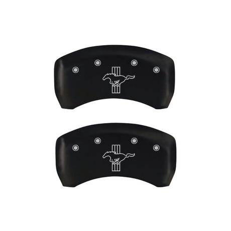 MGP 4 Caliper Covers Engraved Front Mustang Engraved Rear Bar & Pony Red finish silver ch 10198SMBPRD
