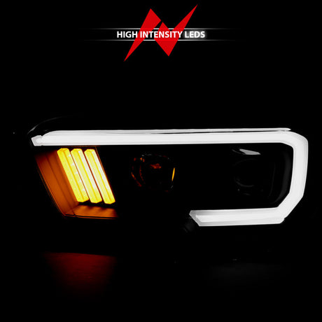 ANZO 2016-2017 Toyota Tacoma Projector Headlights w/ Plank Style Design Black/Amber w/ DRL 111379