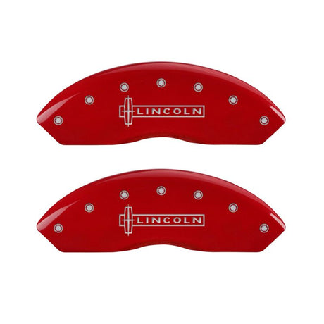 MGP 4 Caliper Covers Engraved Front Lincoln Engraved Rear MKZ Red finish silver ch 36018SLCZRD
