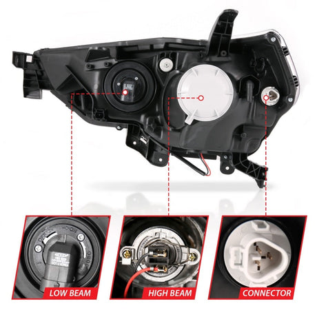 ANZO 14-18 Toyota 4 Runner Plank Style Projector Headlights Black w/ Amber 111416