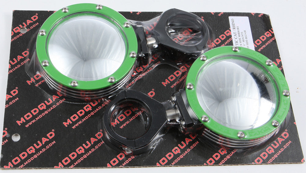 MODQUADBillet Side Mirrors Round W/Bezel Green 1.75"SIDE-BEZ-GR