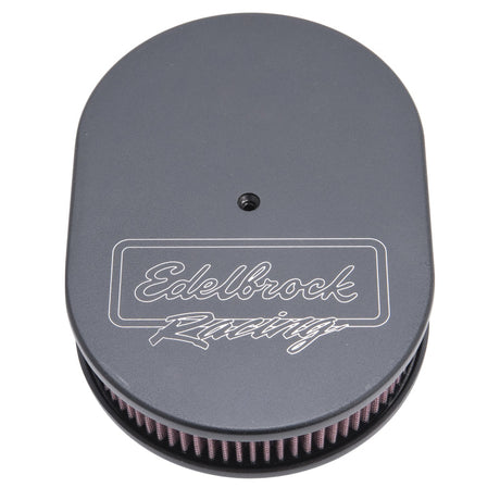 Edelbrock Air Cleaner Victor Series Oval Aluminum Top Cloth Element 11 875In X 8 25In X 3 75In Black 42203