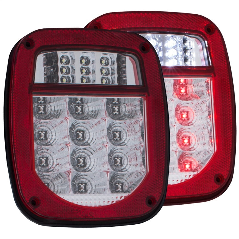 ANZO 1976-1985 Jeep Wrangler LED 2 Lens - Red/Clear, Chrome 861082