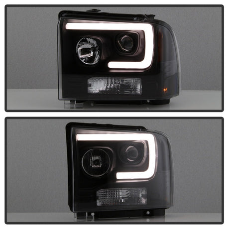 Spyder Ford F250/350/450 05-07 Projector Headlights - Light Bar DRL LED - Black PRO-YD-FS05V2-LB-BK 5084507