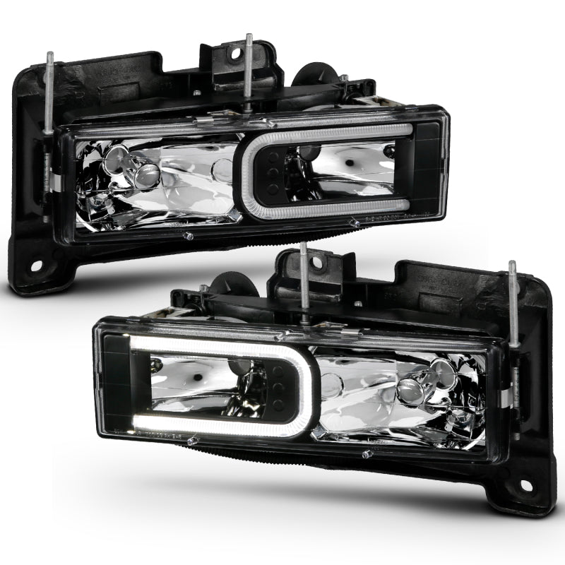 ANZO 1999-2000 Cadillac Escalade Crystal Headlights Light Bar Black Housing (Pair) 111498