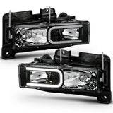 ANZO 1999-2000 Cadillac Escalade Crystal Headlights Light Bar Black Housing (Pair) 111498