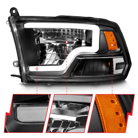 ANZO 2009-2020 Dodge Ram 1500 Full LED Square Projector Headlights w/ Chrome Housing Black Amber 111539