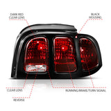 ANZO 1994-1998 Ford Mustang Taillight Dark Red Lens (OE Style) 321350