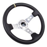 NRG Reinforced Steering Wheel (350mm / 3in. Deep) Blk Leather w/Circle Cut Spokes & Single Yellow CM RST-006SL-Y