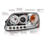 ANZO 1997.5-2003 Ford F-150 Projector Headlights w/ Halo and LED Chrome 1pc 111032