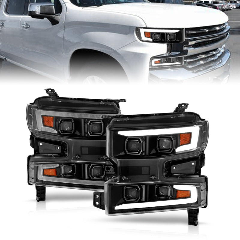 ANZO 19-22 Chevrolet Silverado 1500 LED Proj HL w/Lgt Bar SwBk Seq. Blk w/In. Light - Passenger Side 111566-R