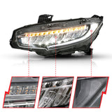 ANZO 16-17 Honda Civic Projector Headlights Plank Style Black w/Amber/Sequential Turn Signal 121527
