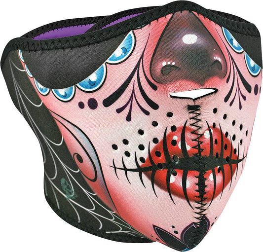 ZAN Neoprene Half Mask Sugar Skull/Purple Reversible WNFM082H