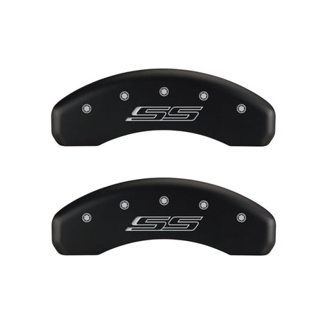 MGP 4 Caliper Covers Engraved Front Gen 5/Camaro Engraved Rear Gen 5/SS Red finish silver ch 14036SCS5RD