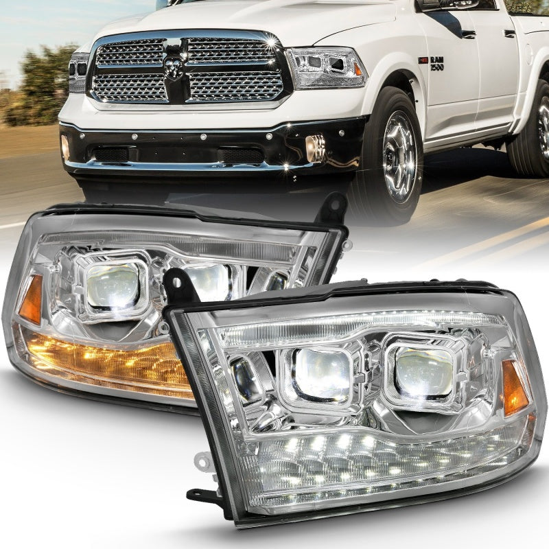 ANZO 2009-2018 Dodge Ram 1500 Led Projector Plank Style Switchback H.L Halo Chrome Amber (OE Style) 111465