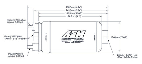 AEM 380LPH High Pressure Fuel Pump -6AN Female Out, -10AN Female In 50-1005