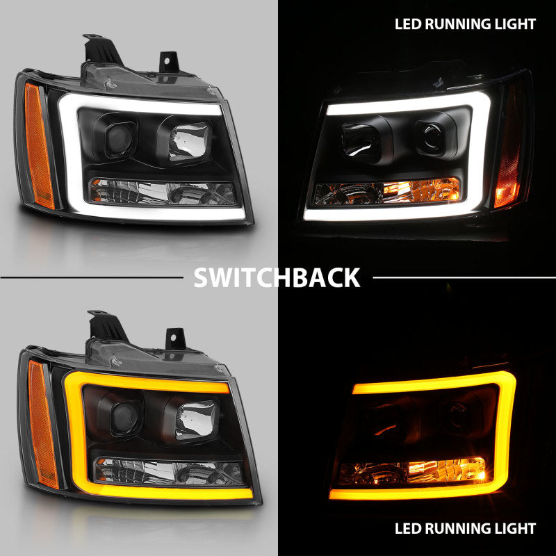 ANZO 07-14 Chevy Tahoe Projector Headlights w/ Plank Style Design Black w/ Amber 111402