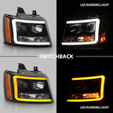 ANZO 07-14 Chevy Tahoe Projector Headlights w/ Plank Style Design Black w/ Amber 111402