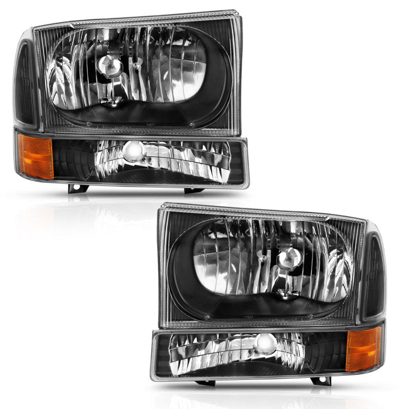 ANZO 2000-2004 Ford Excursion Crystal Headlight w/ Corner Light Black Amber (w/o Bulb) 111457